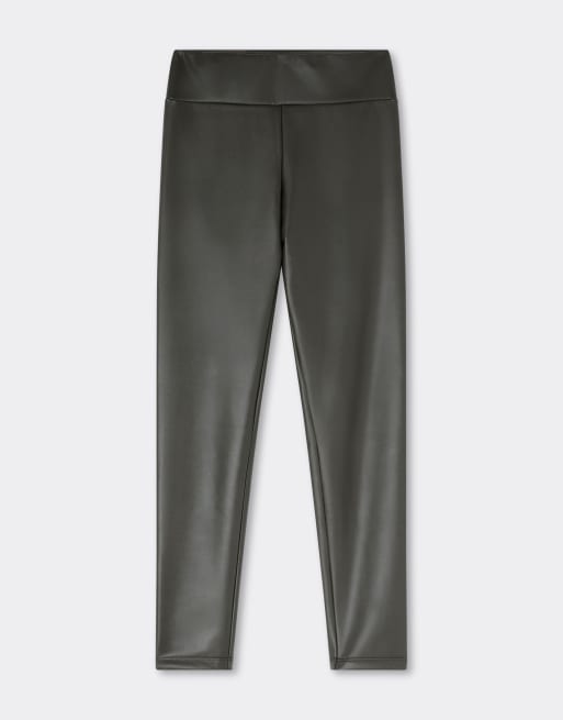 Calzedonia Coated-effect thermal flared trousers in khaki, 6 of 6