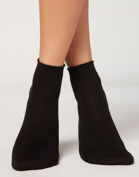 Calzedonia Cotton bandless short socks in black - view 1