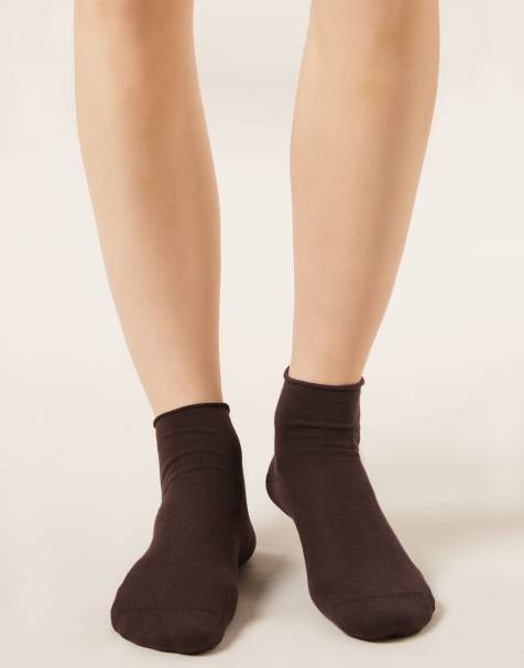 Calzedonia Cotton bandless short socks in brown - view 1