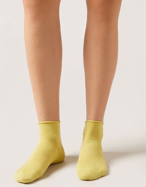 Calzedonia Cotton bandless short socks in light lime green - view 1