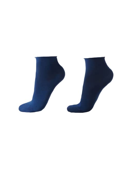Calzedonia Cotton bandless short socks in navy blue, 4 of 4