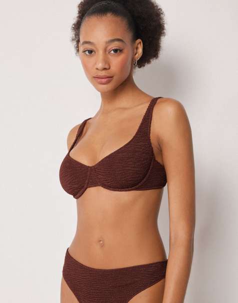 Calzedonia crinkle bikini in coffee brown - view 1