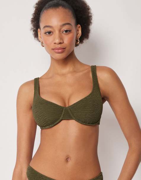 Calzedonia crinkle bikini in deep green - view 1