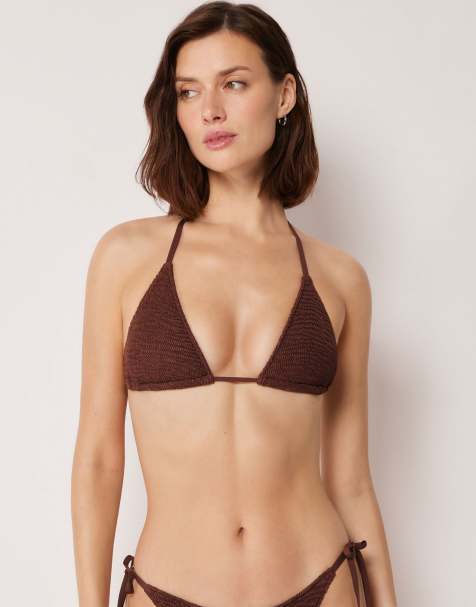Calzedonia crinkle waves bikini top in coffee brown - view 1