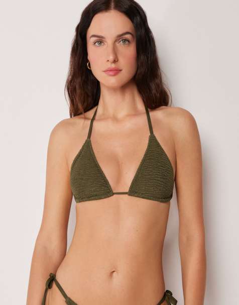 Calzedonia crinkle waves bikini top in deep green - view 1