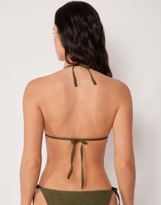 Calzedonia crinkle waves bikini top in deep green, 2 of 6