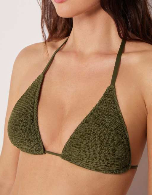 Calzedonia crinkle waves bikini top in deep green, 3 of 6