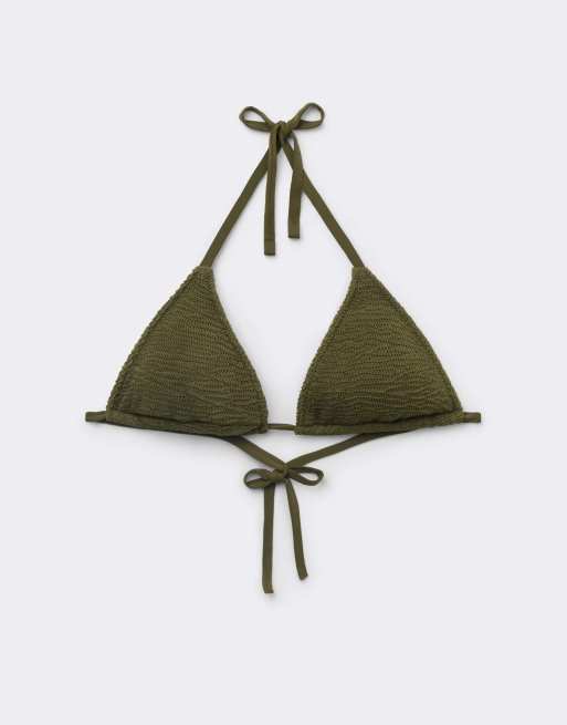 Calzedonia crinkle waves bikini top in deep green, 6 of 6