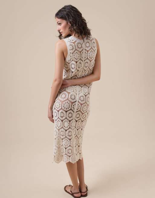 Calzedonia Crochet midi gilet in ivory white, 2 of 5