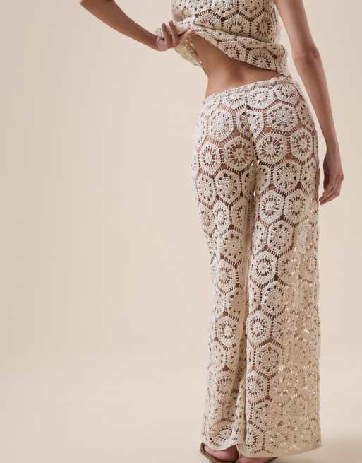 Calzedonia Crochet palazzo trousers in ivory white, 2 of 5
