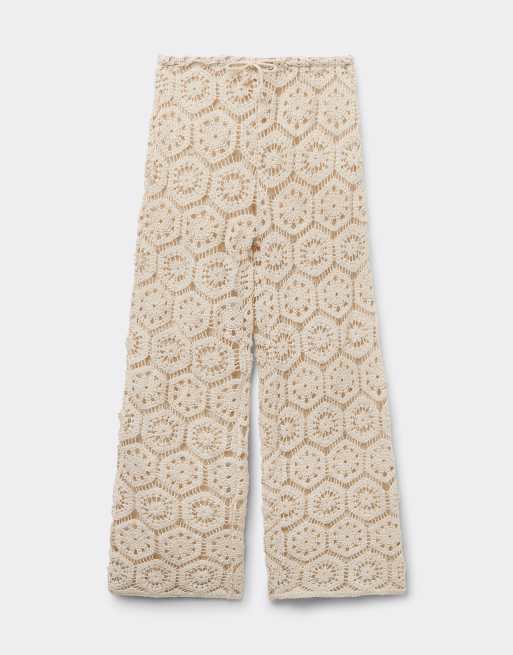 Calzedonia Crochet palazzo trousers in ivory white, 5 of 5