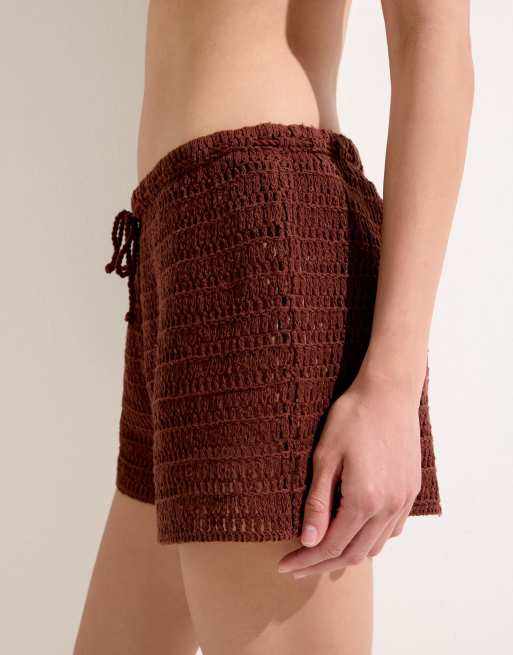 Calzedonia Crochet shorts in coffee brown, 3 of 4