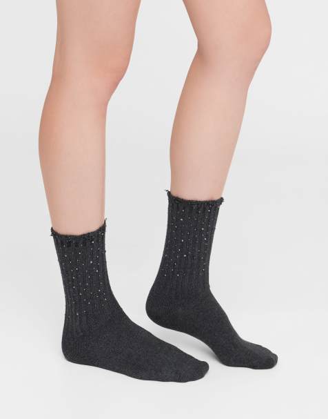 Calzedonia Diamanté appliqué socks in charcoal - view 1