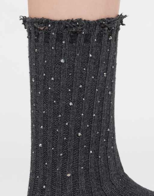 Calzedonia Diamanté appliqué socks in charcoal, 2 of 3