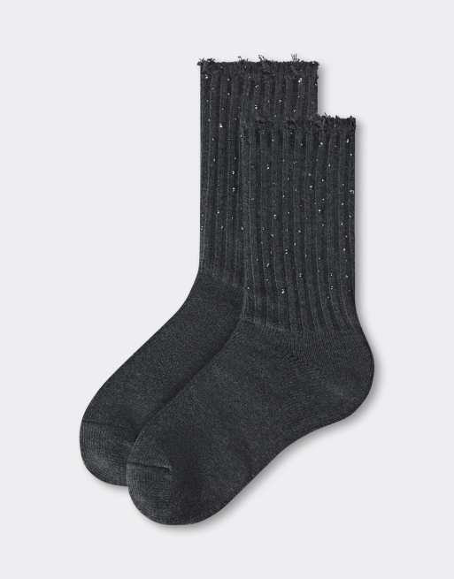 Calzedonia Diamanté appliqué socks in charcoal, 3 of 3
