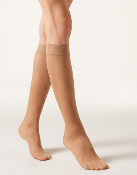 Calzedonia Diamond-pattern sheer knee-high socks in natural - view 1