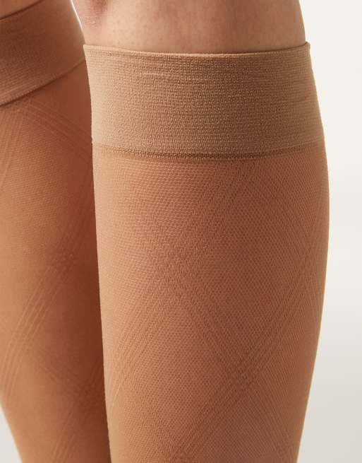 Calzedonia Diamond-pattern sheer knee-high socks in natural, 2 of 2