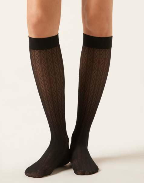 Calzedonia Diamond-patterned knee-high-socks in black - view 1