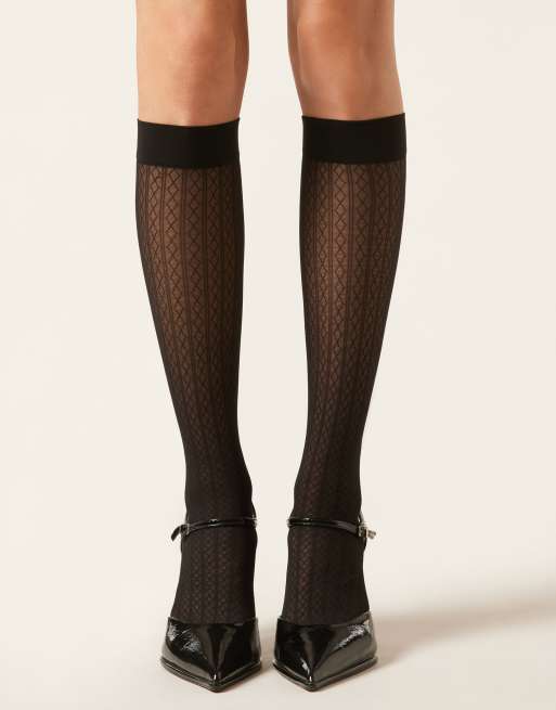Calzedonia Diamond-patterned knee-high-socks in black, 2 of 3