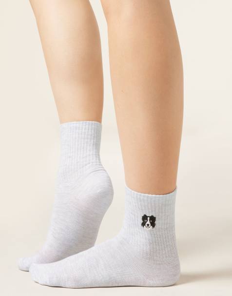 Calzedonia Dogs embroidered socks in grey - view 1
