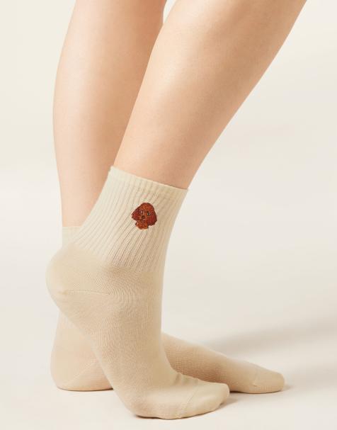 Calzedonia Dogs embroidered socks in yellow - view 1