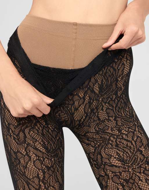 Calzedonia Double-layer thermal tights with lace in black and beige, 3 of 4