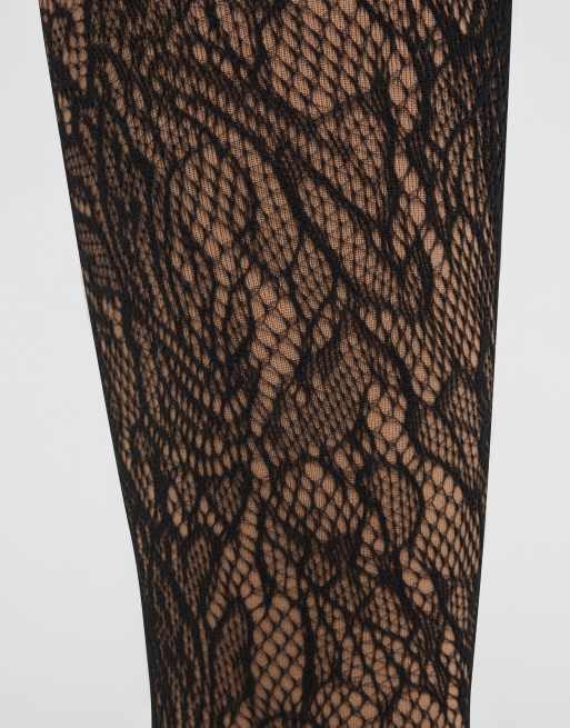 Calzedonia Double-layer thermal tights with lace in black and beige, 4 of 4