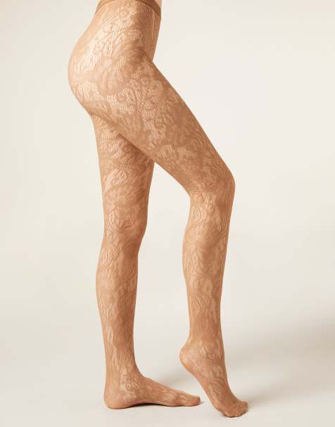 Calzedonia Floral fishnet tights in beige flowers - view 1