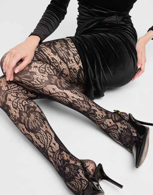 Calzedonia Floral fishnet tights in black, 2 of 4