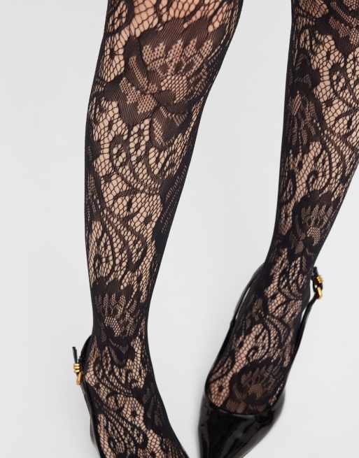 Calzedonia Floral fishnet tights in black, 4 of 4