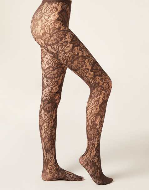 Calzedonia Floral fishnet tights in coffee flowers - view 1