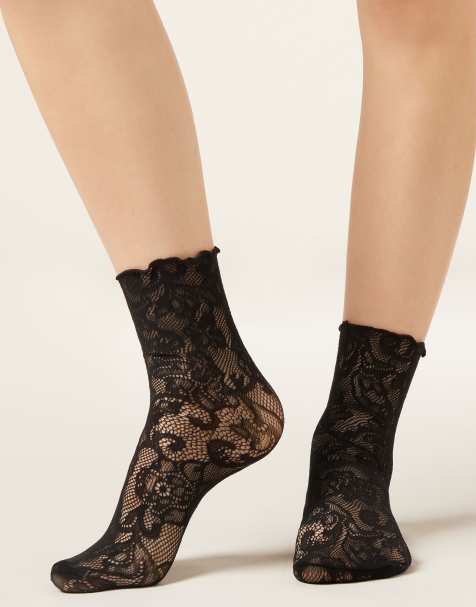 Calzedonia Floral lace socks in black flowers net - view 1