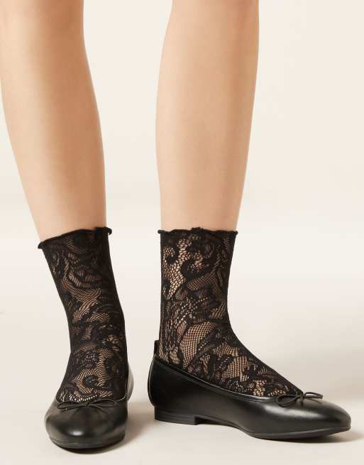 Calzedonia Floral lace socks in black flowers net, 2 of 2