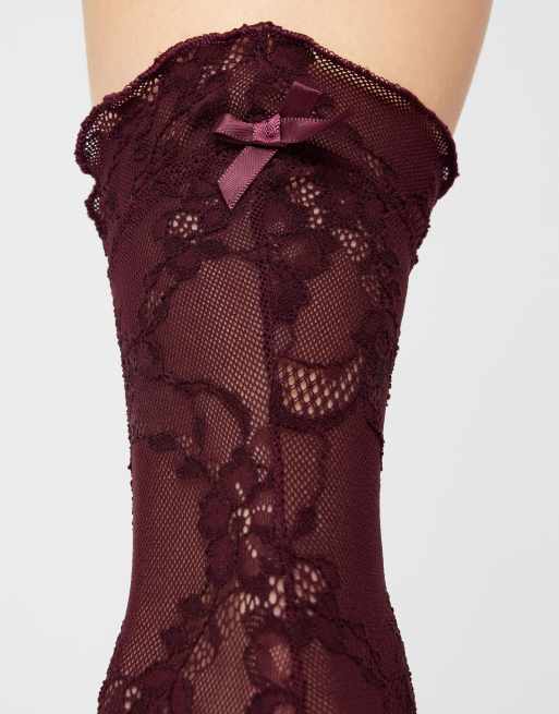 Calzedonia Floral lace socks in burgundy, 3 of 3