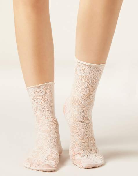 Calzedonia Floral lace socks in taupe flowers - view 1