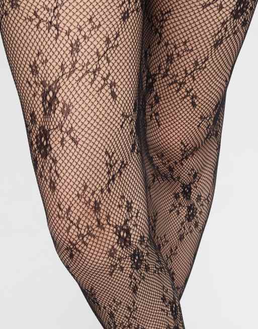 Calzedonia Floral lace tights in black flowers, 4 of 4