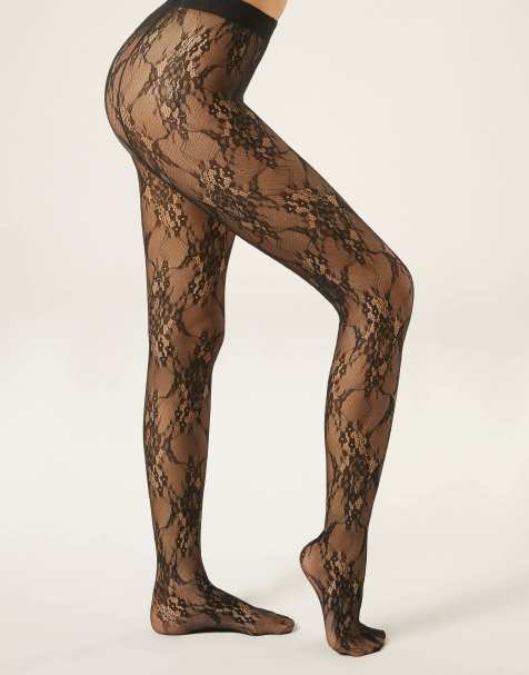 Calzedonia Floral lace tights in black - view 1
