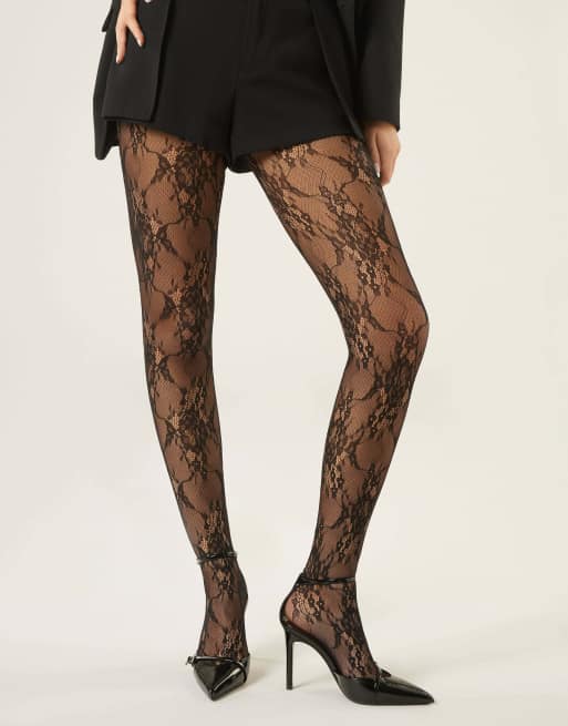 Calzedonia Floral lace tights in black, 2 of 4