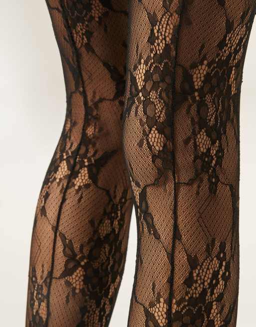 Calzedonia Floral lace tights in black, 4 of 4
