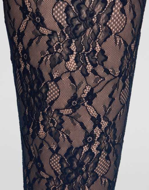 Calzedonia Floral lace tights in blue, 3 of 3