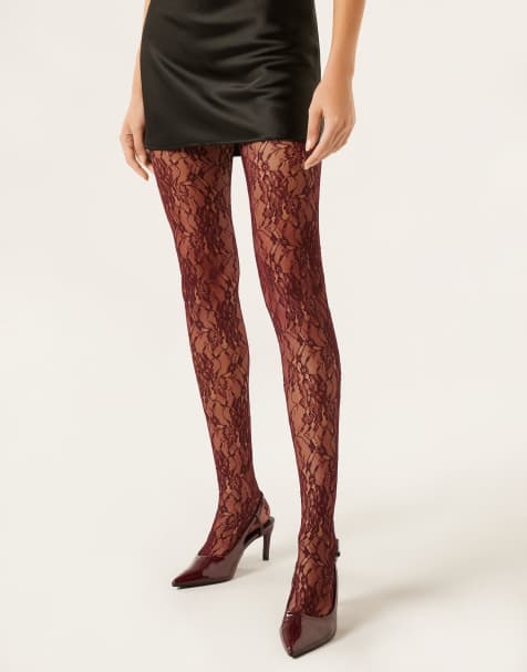 Calzedonia Floral lace tights in burgundy lace - view 1