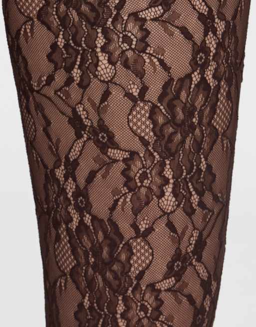 Calzedonia Floral lace tights in coffee lace, 3 of 3