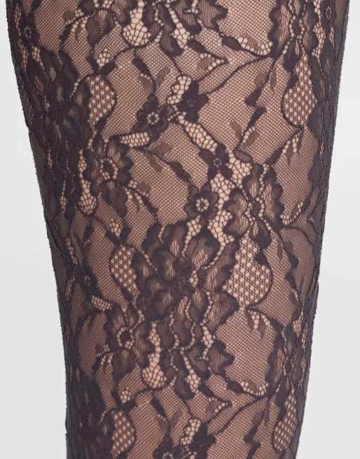 Calzedonia Floral lace tights in dark grey, 4 of 4