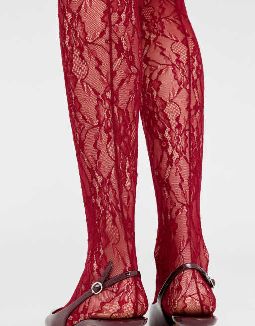Calzedonia Floral lace tights in dark red, 4 of 4