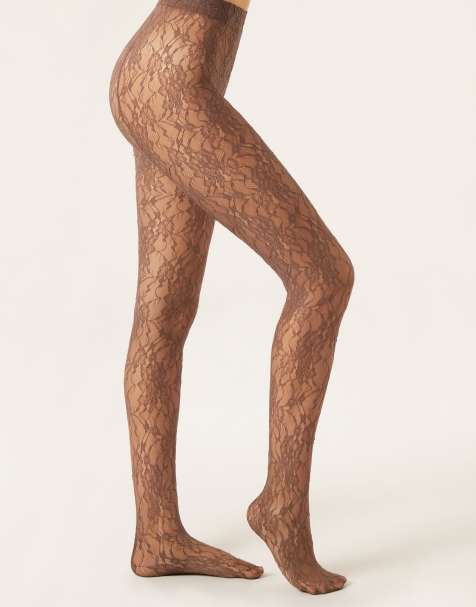 Calzedonia Floral lace tights in dove grey brown - view 1
