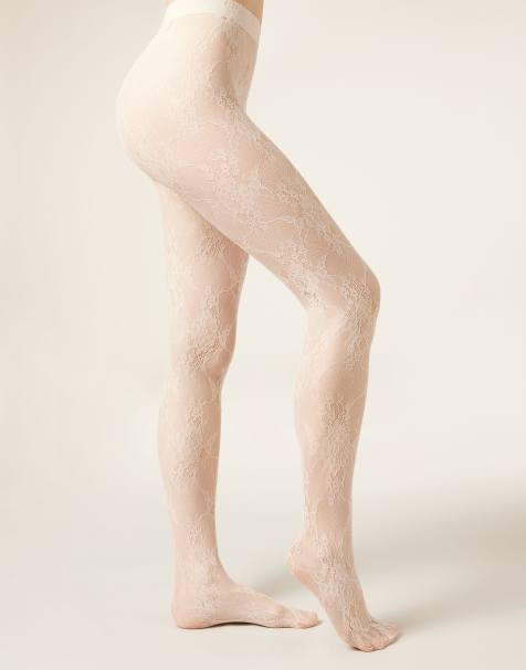 Calzedonia Floral lace tights in natural silk - view 1