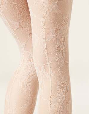 Calzedonia Floral lace tights in natural silk