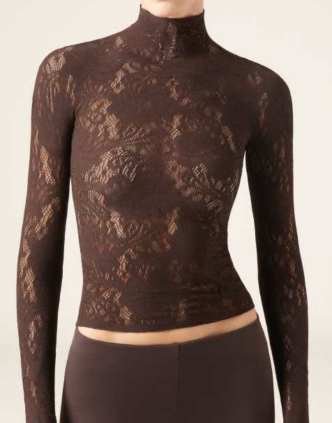 Calzedonia Floral lace top in coffee - view 1