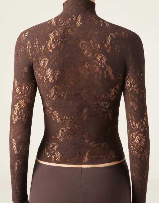 Calzedonia Floral lace top in coffee, 2 of 4