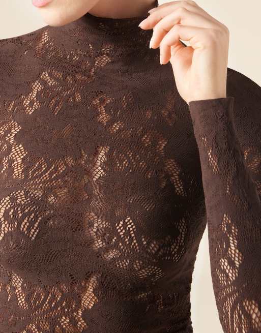 Calzedonia Floral lace top in coffee, 3 of 4